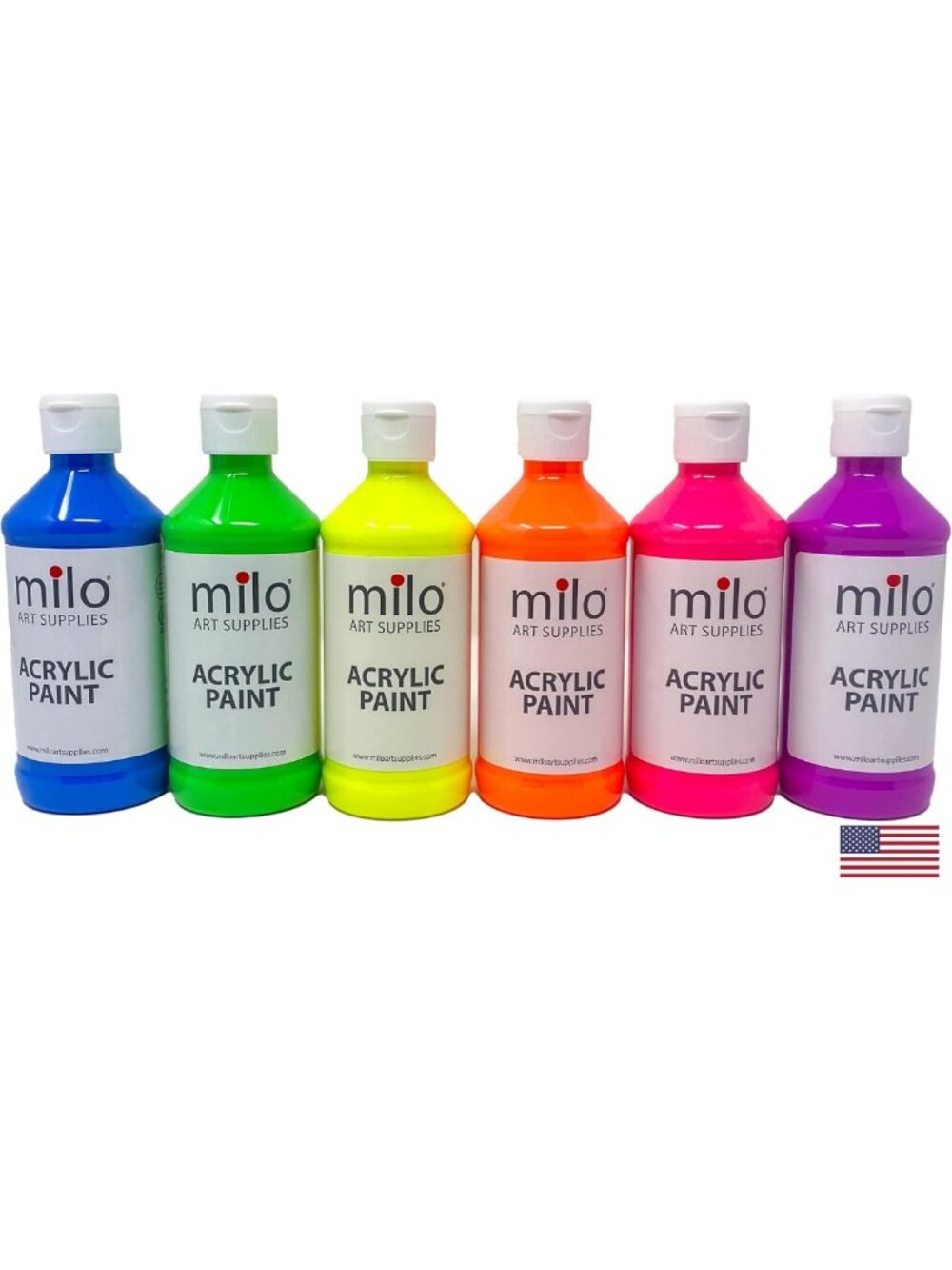 Fluorescent Acrylic Paint Set - 6 Neon Colors, 8 oz Bottles, UV Glow, Non-Toxic